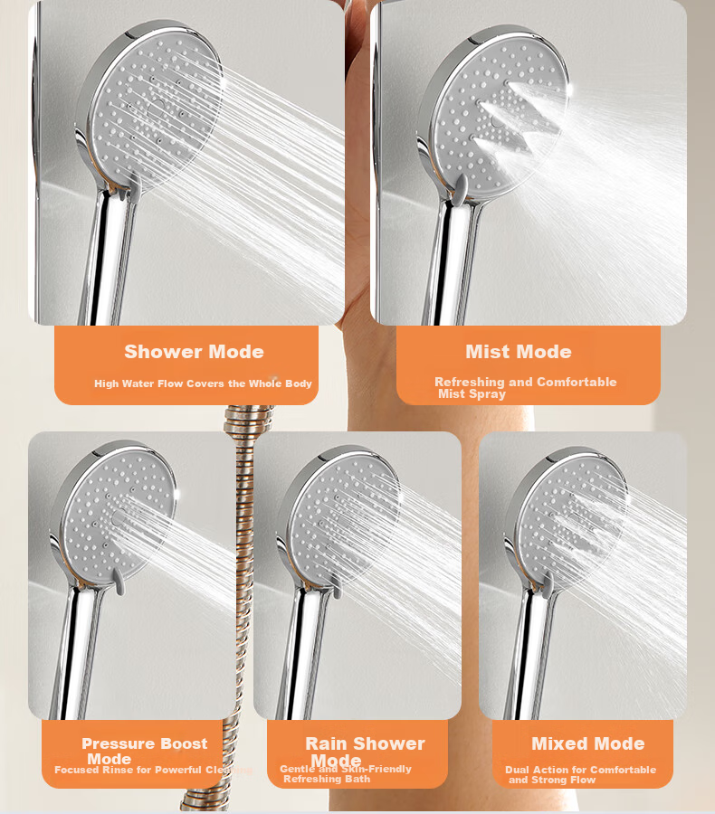 KEGOO Shower Set Complete Exposed Mixer Integrated Shower Booster Head Full Set Bright Silver K4071 9