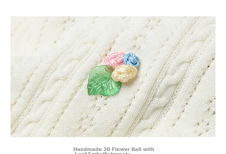 Inman French Style Hollow Out Thin Knitwear 2026 Summer New Women's 3D Flower Short Sleeve Top Cream White L 5