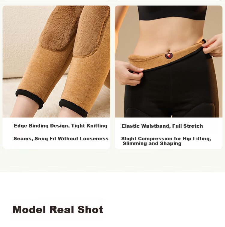Langsha Extra Thick Thermal Camel Hair Silk Warm Pants Unisex Autumn Winter Fleece Lined High Waist Antibacterial Cold Protection Knee Support Thermal Leggings 16