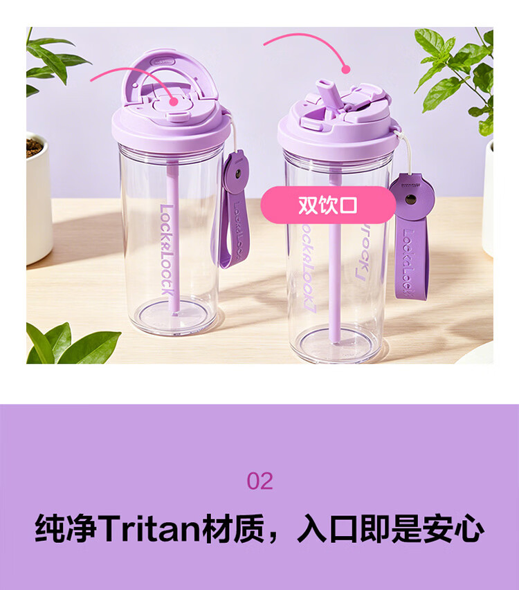 LOCK&LOCK Dual Drink Coffee Cup 2-in-1 Tritan Plastic Portable Water Bottle for Men and Women Students Blue - 560ML 1
