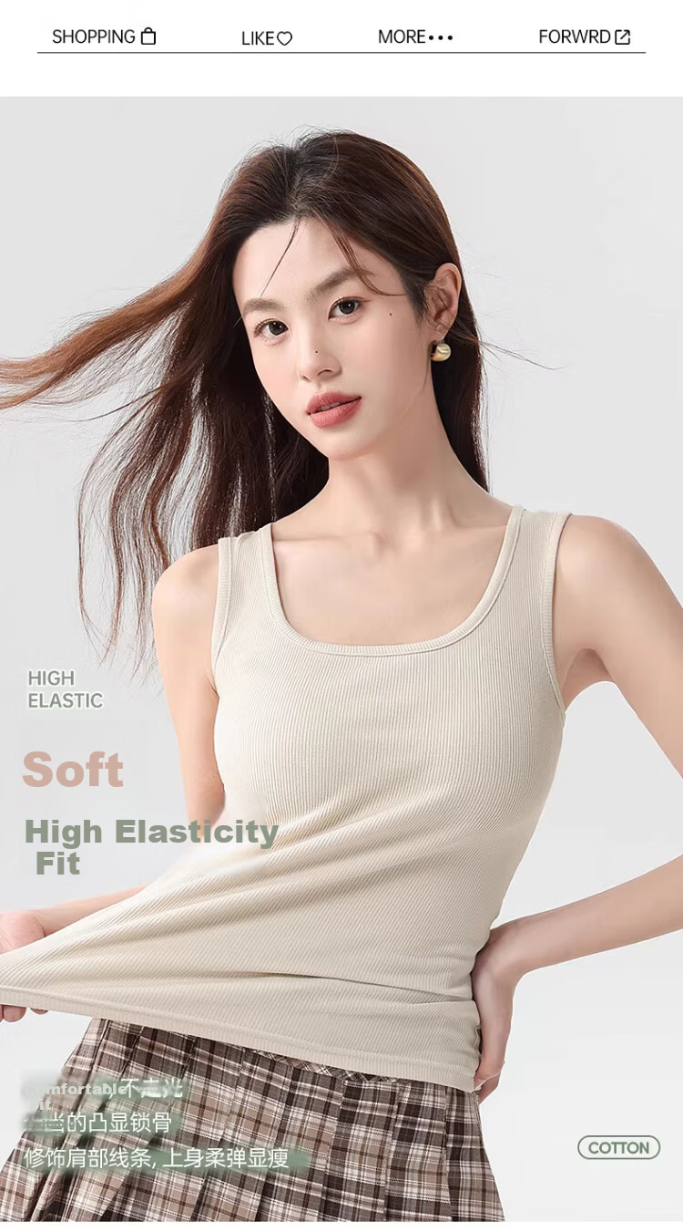 GUJIN 92% Cotton Wide Shoulder Women's Tank Top Camisole No Chest Pad Base Layer Shirt Outerwear Blazer Inner Wear M 2