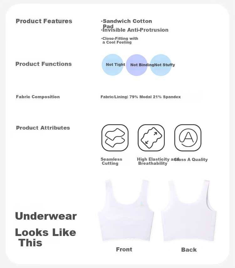 Jiusuiban Children's Underwear, Girls' Developmental Bra for Ages 8-10, Thin Modal Mid-Length Invisible Vest for Young Girls 2