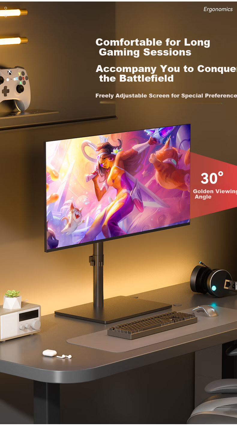 HILLPORT 17-43 Inch Monitor Stand 60cm Height Adjustable TV Riser Desktop Stand No Drilling Rotatable Enlarged Base DZ40 5