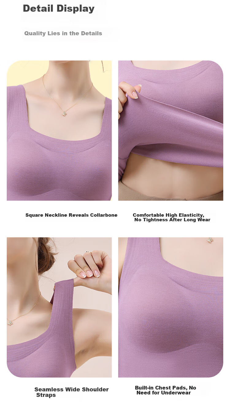 MiiOW Women's Cashmere Silk Thermal Vest with Chest Pad, Bra-Free Slim Fit Camisole Tank Top, Purple 4