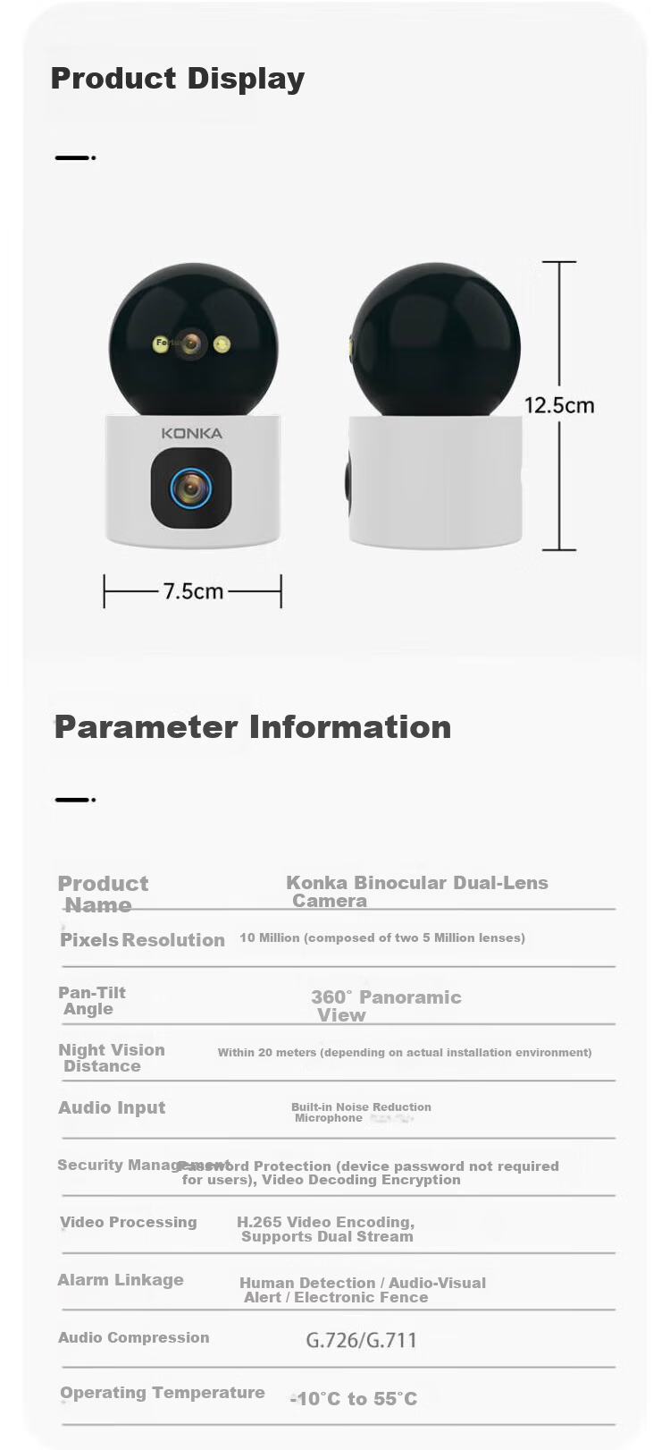 Konka Wireless Home Security Camera Indoor HD Two-Way Video Call Remote Mobile Monitoring 360-Degree Panoramic Night Vision Voice Intercom 16