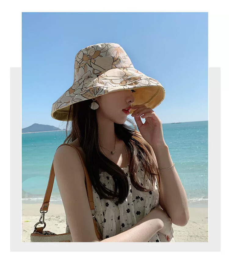 Xueqiman Double-Sided Sunshade Fisherman Hat for Women, UV Protection, Spring and Summer Outdoor Travel, Face-Covering Wide Brim, Foldable Sun Hat 10