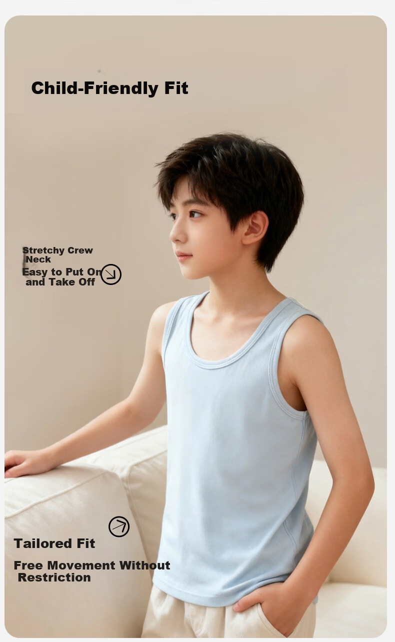 Dingguagua Kids Cotton Vest Boys' Pure Cotton Undershirt Basic Sleeveless Top Green 170 2