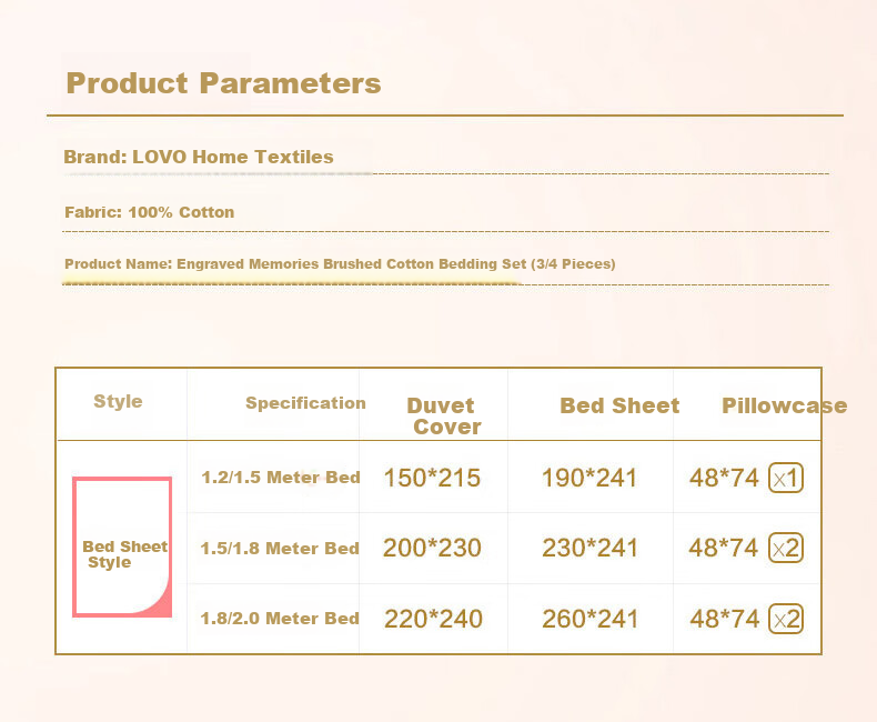 LOVO Luolai Pure Cotton Brushed Four-Piece Bedding Set, Autumn And Winter Thickened Warm Pure Cotton Bed Sheet And Duvet Cover, 200*230cm 13