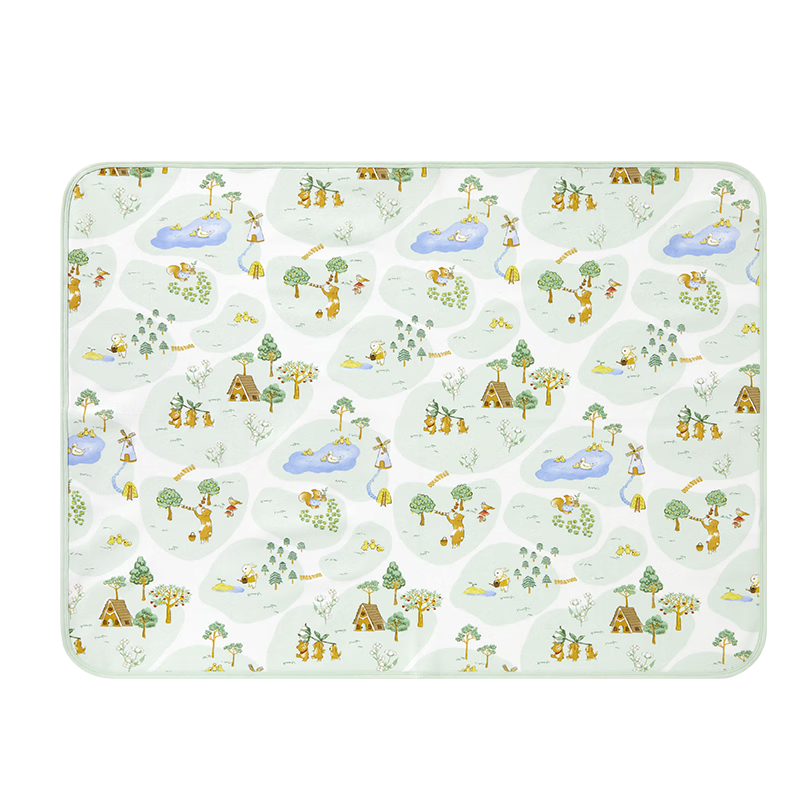PurCotton Baby Cooling Knitted Composite Diaper Pad, Pure Cotton Washable Waterproof Breathable Bed Sheet, Forest Trail Pattern, 90×70cm