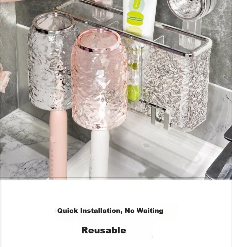Jialifang Suction Cup Toothbrush Holder Wall-Mounted No Drilling Required with Handle Colorful Four-Cup Desig 8