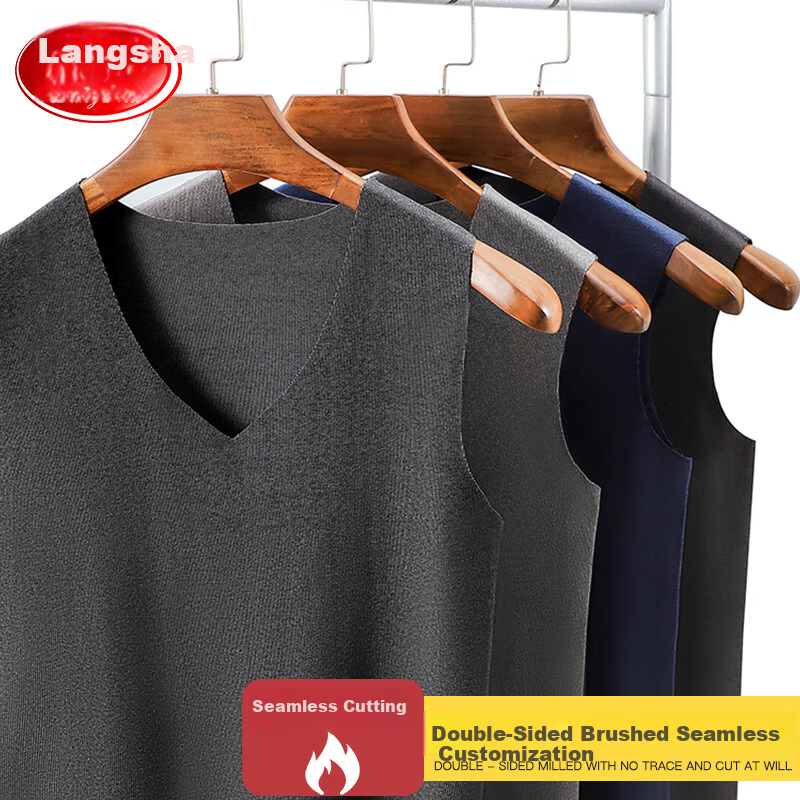 LangSha Men's Slim Fit Thermal Vest Autumn Seamless Base Layer Warm Thin Wide Shoulder Sleeveless Jacket Dark Gray