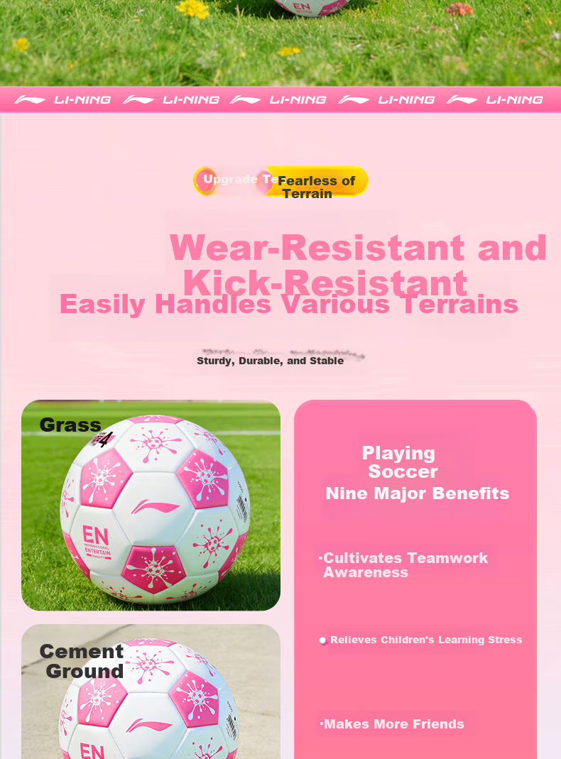 Li-Ning Size 4 Football for Children Girls Ages 3-6-12 Primary and Middle School Standard Match Training with Name Customization 14