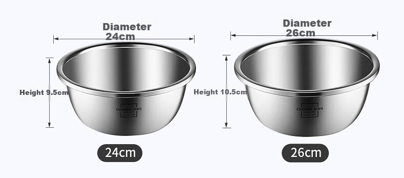 Chuida Huang Thickened 304 Stainless Steel Bowl 26cm Seasoning Bowl Vegetable Washing Bowl Salad Bowl Dough Mixing Marinating Bowl 14