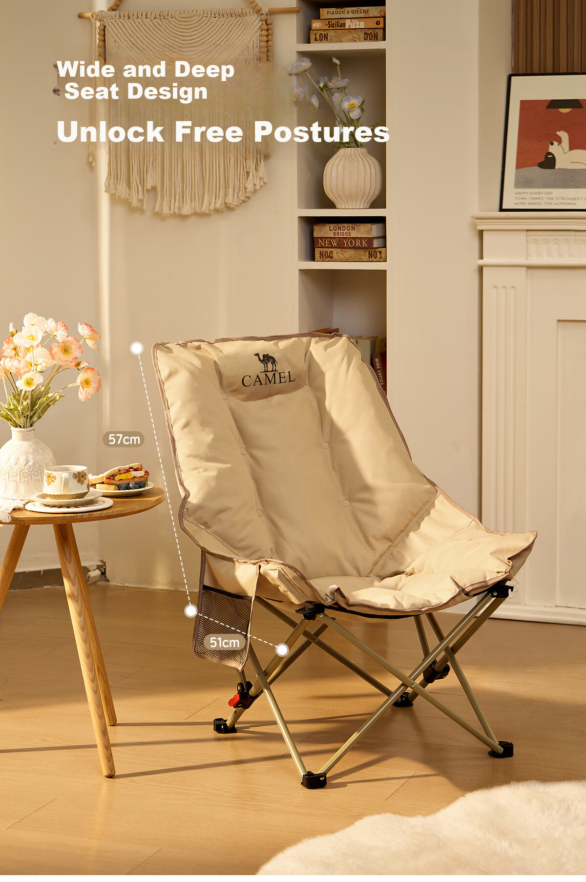 CAMEL Padded Folding Recliner Chair Home Balcony Leisure Nap Portable Lazy Camping Chair with Footrest Pad 11