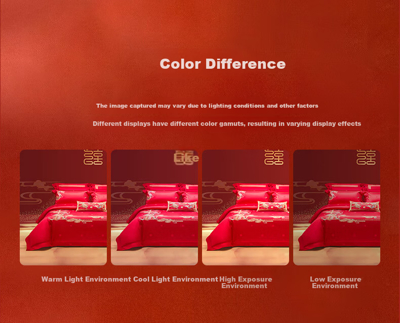 Luolai Home Textile Palace Museum Co-branded Wedding 4-Piece Set 60-Count Cotton Red Bridal Bedding for 1.8m Bed 9
