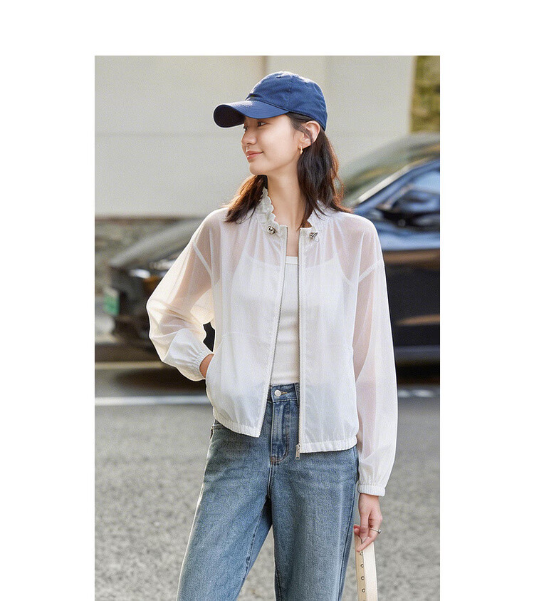 Demana Original Yarn Sunscreen UPF50+ Summer Lightweight Outdoor Drawstring Collar Thin Loose Sports Casual Women's Jacket 13