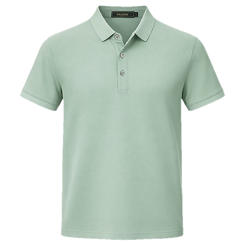 YOUNGOR Short Sleeve Polo Shirt Business Casual Solid Color Machine Washable Mulberry Silk Linen Collar Bean Green 513144 S
