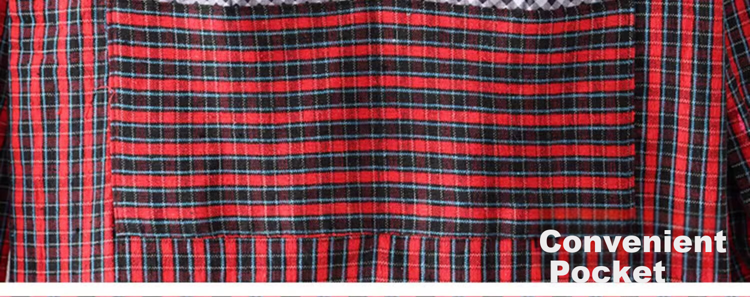 Minggu Long Sleeve Apron Cotton Coarse Cloth Reversible Work Apron Red Mixed Plaid Length 118CM CW667350 3