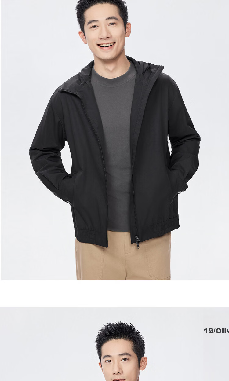 Giordano Men's Windproof Jacket Autumn Winter New Outdoor Double Zipper Loose Hooded Windbreaker 01075075 13