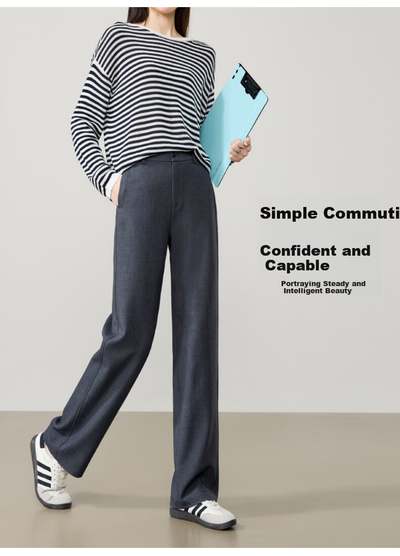 ESE-Y Women's Straight-Leg Suit Pants 2026 Spring Slim Casual Commuter Textured TR Narrow Black Size 26 11