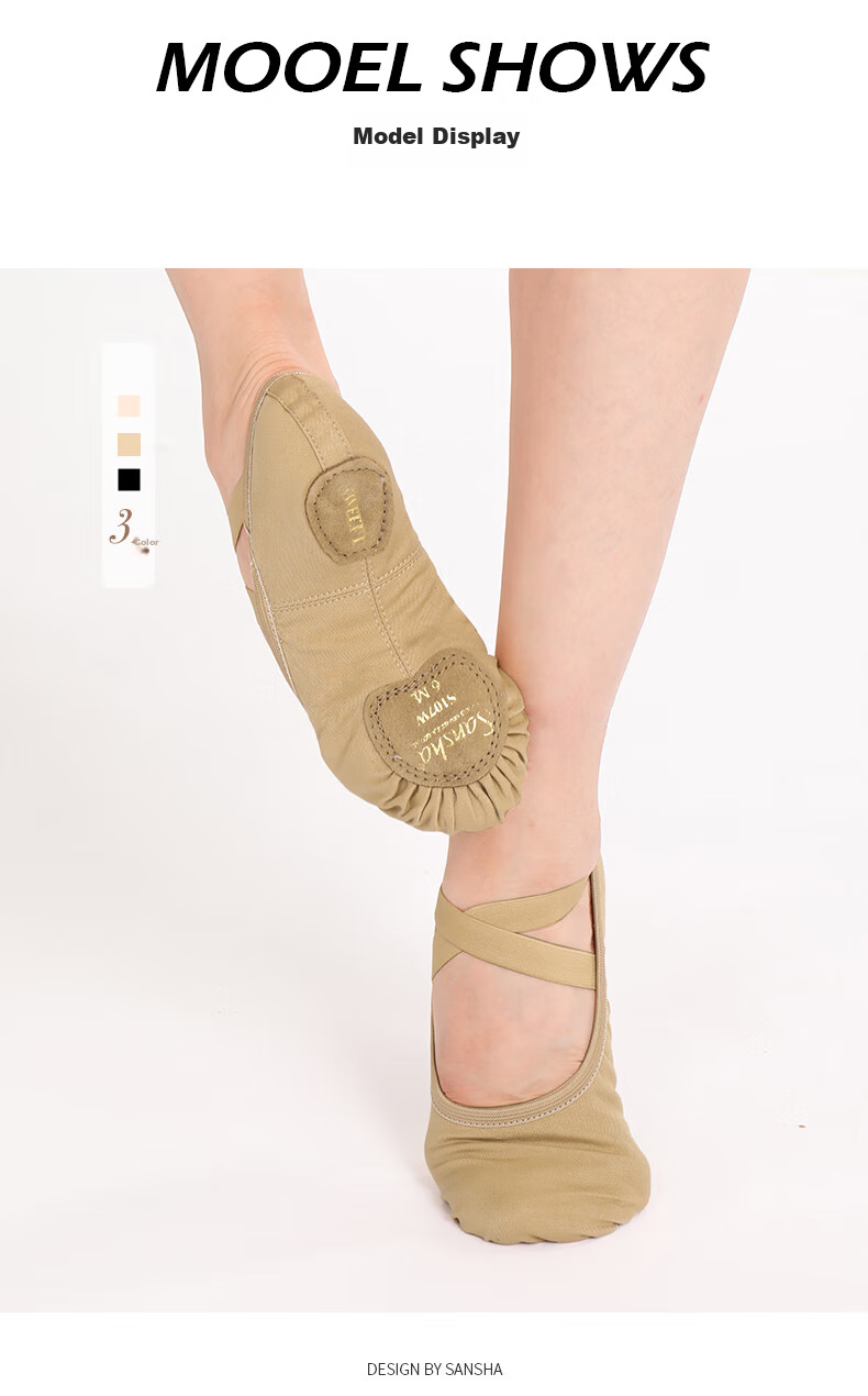 Sansha Ballet Dance Practice Shoes Elastic Fabric Soft Shoes Chinese Dance Two-Piece Sole S107 Pink Size 28 7