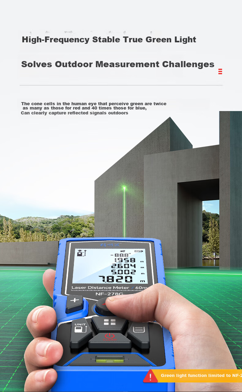 Smart Mouse NF-278G-60 Green Light Laser Distance Meter Handheld High-Precision Electronic Ruler Infrared Room Measuring Device 60m Range Millimeter Accuracy 3