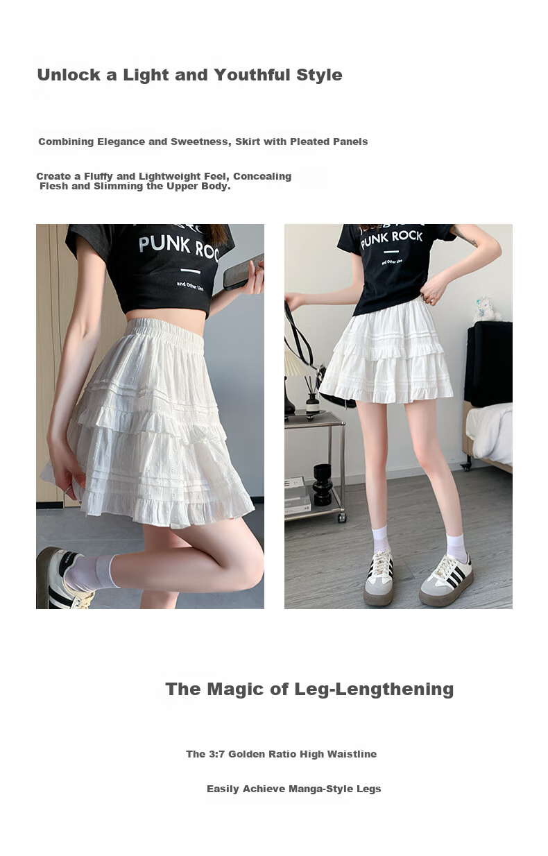 LangSha Ballet Skirt for Women, Summer High-Waisted Slimming Pure Cotton A-Line Skirt with Ruffle Trim, Fresh And Sweet Style Puffy Midi Skirt 5