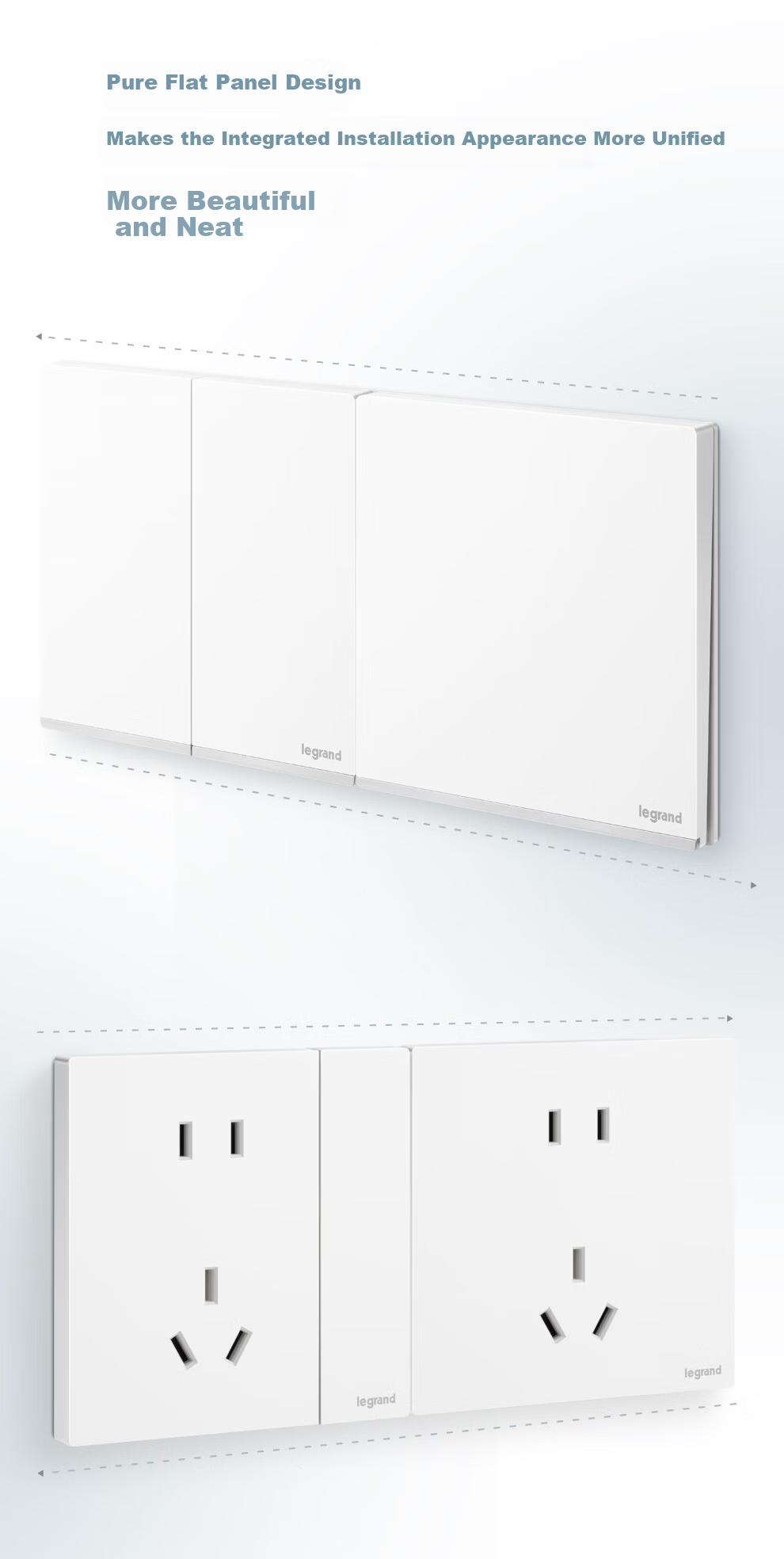 LEGRAND Shidianplus Ceramic White Switch Panel Wall-Mounted Flat Large Panel, Five-Hole with Switch (Only Controls Socket) 1