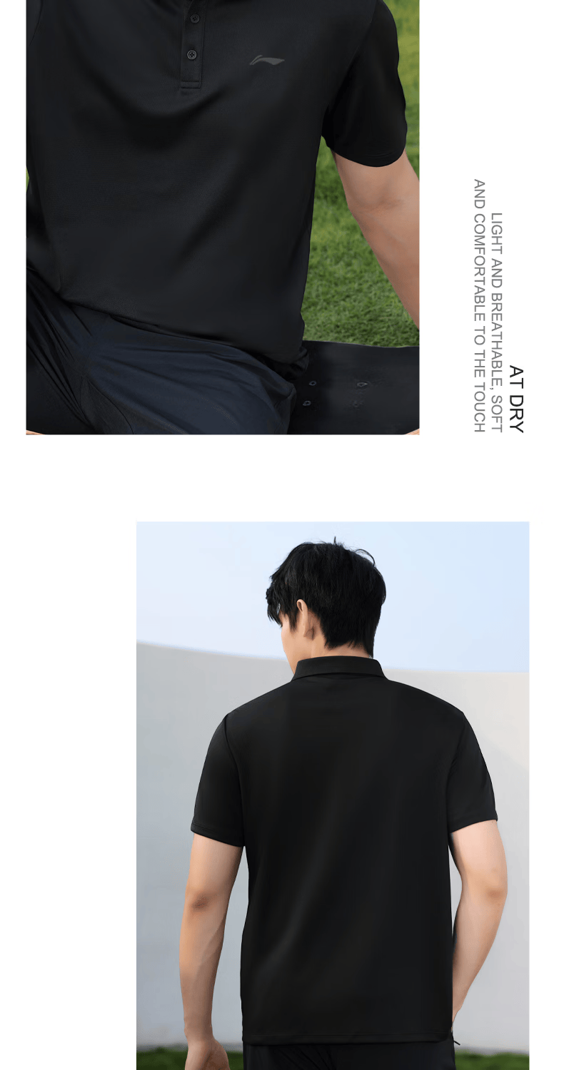 LI-NING Men's Summer Thin Ice Silk Quick-Dry Breathable Polo Shirt and Pants Sports Set 12