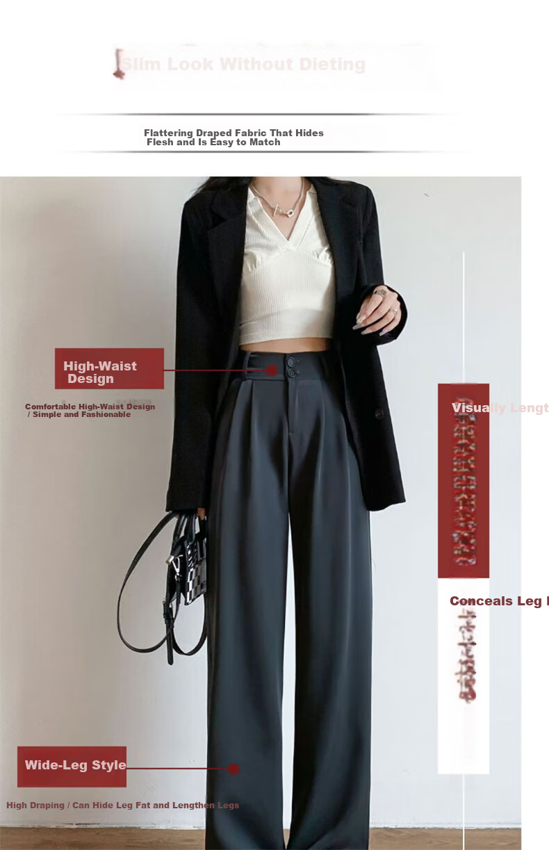 LangSha Women's Autumn New Double Button High Waist Draped Office Elegant Dress Pants Casual Wide Leg Trousers 9