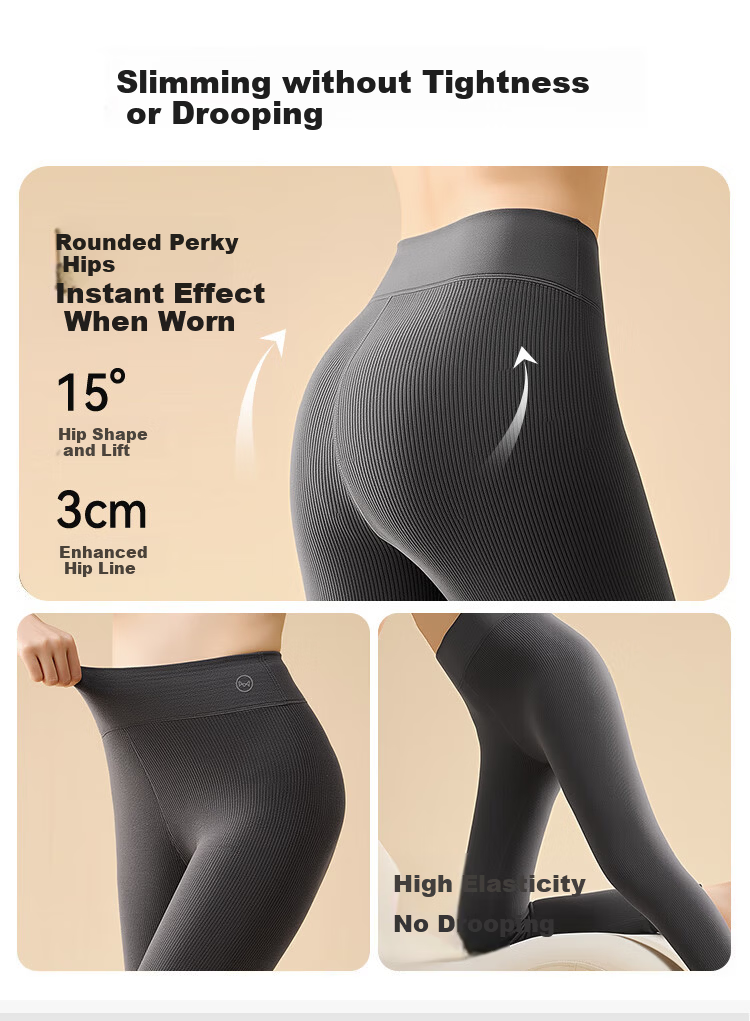 Miiow Women's Thermal Pants Polyester-Free Vertical Stripe Acrylic High-Waist Thermal Leggings Autumn Winter New 12