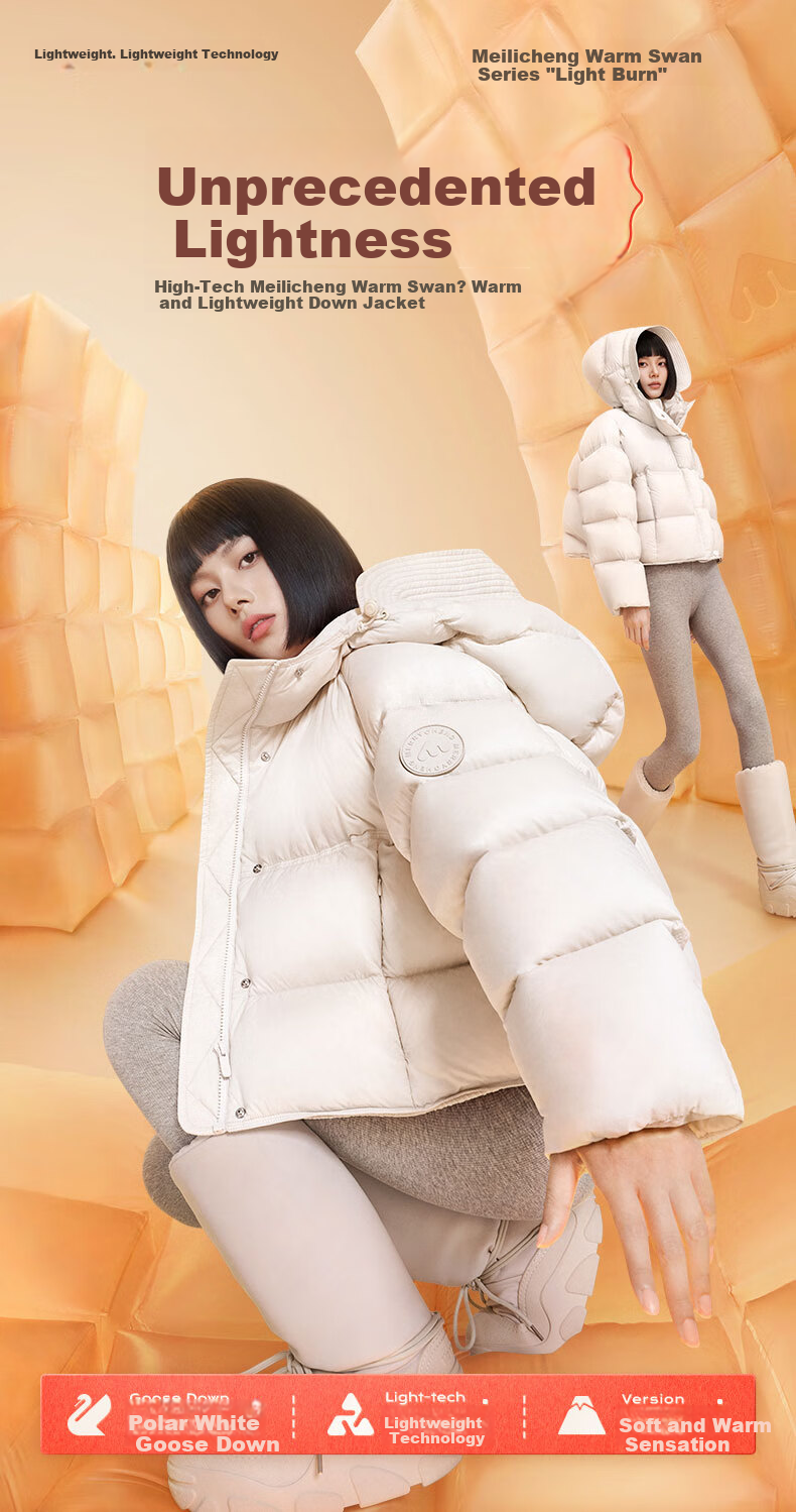 Meilicheng Women's Lightweight Breathable Three-Protection Technology Sports Versatile Short Goose Down Jacket 107 Platinum White S 2