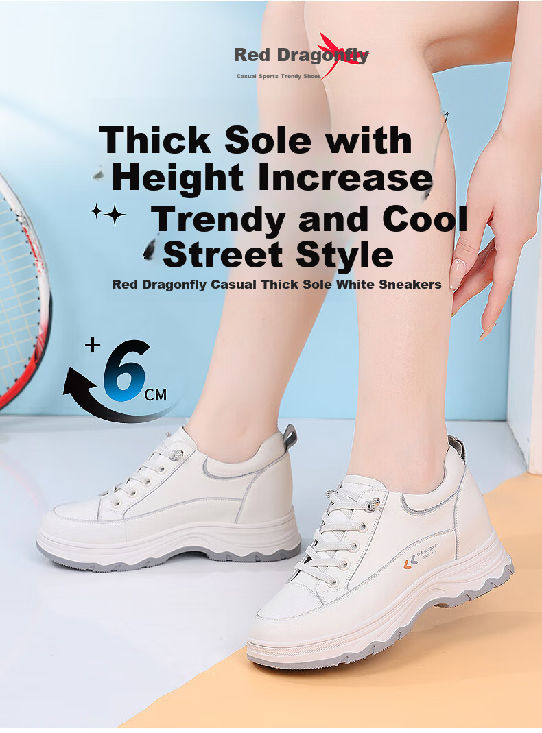 Red Dragonfly Women's White Sneakers Thick Sole Height Increasing Fleece Lined Warm Casual Shoes Women's Ins Style Canvas Shoes C0TTN05121M Beige Gray Size 37 1