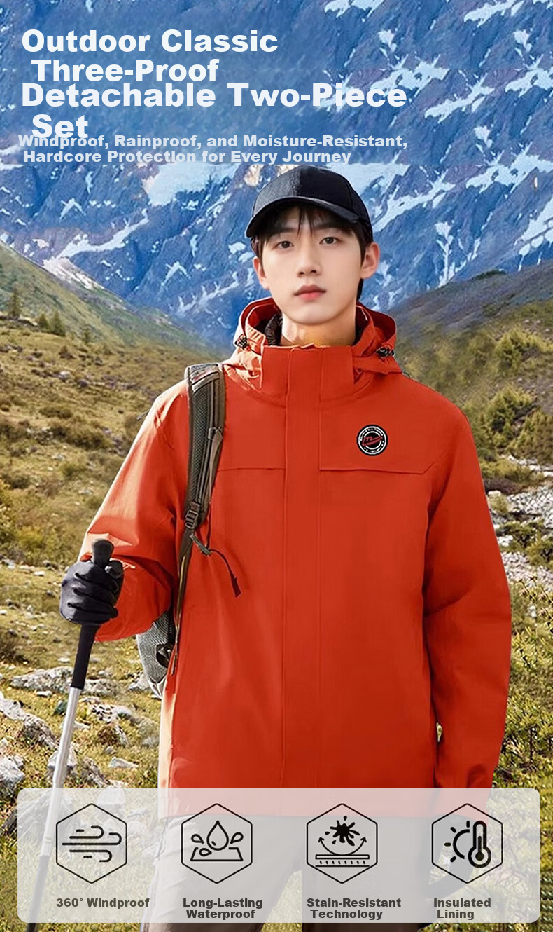 Warrior Men's Outdoor Softshell Jacket Two-Piece 3-in-1 Detachable Fleece Lining Windproof Mountaineering Coat 1