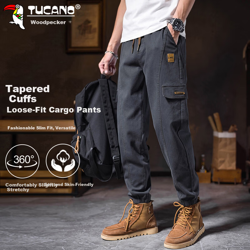 TUCANO Men's Work Pants Spring Summer Loose Fit Jogger American Vintage Casual Trousers Dark Gray 28