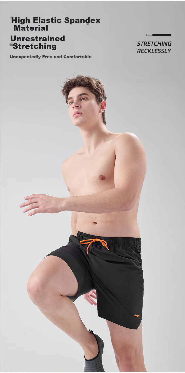 LI-NING Men's Casual Quick-Dry Swim Trunks, Anti-Embarrassment, Breathable, Anti-Exposure, Beach Vacation Shorts, Black 2XL 2