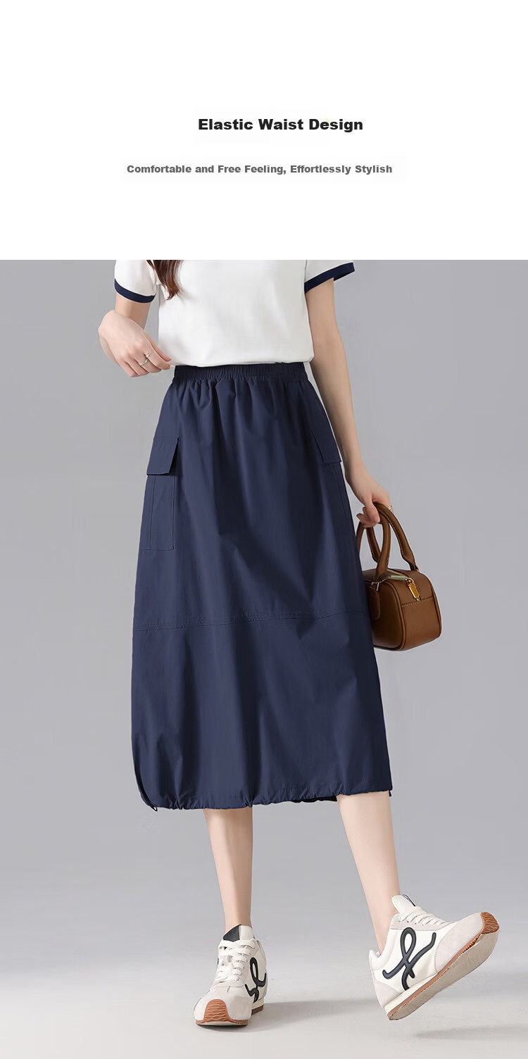 Demana Antibacterial Anti-Mite Summer Ice Algae Mud Outdoor Workwear Style Elastic Waist Drawstring Slimming High-End Women's Skirt 4