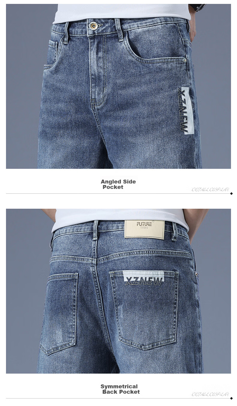 PLAYBOY Men's Denim Shorts 2026 Spring Summer New Elastic Ice Silk Loose Casual Versatile Five-Point Mid-Length Pants 19
