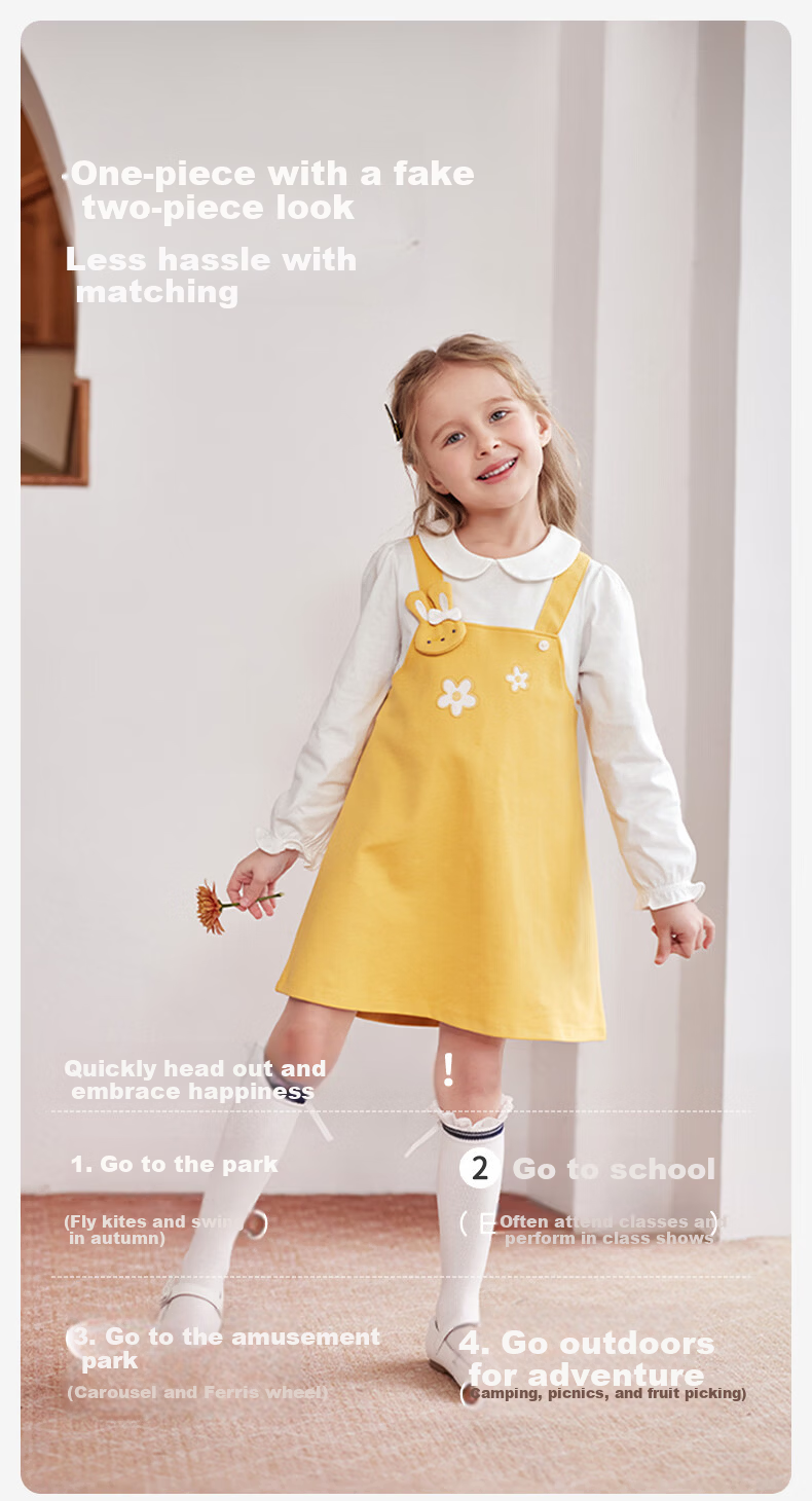 DAVE & BELLA Girls' Spring Long Sleeve A-Line Dress Sweet Yellow Toddler Dress 5
