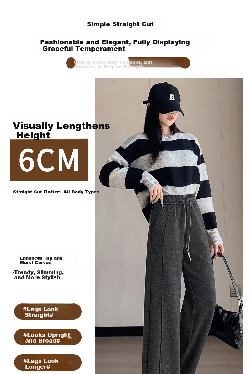 Free Style Wide-Leg Pants for Women Autumn Winter Fleece Lined New High Waist Slimming Loose Draped Banana Straight Narrow Wool Casual Trousers 5