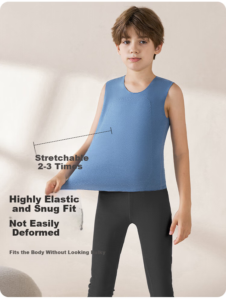 Yalu Children's Vest Boys and Girls Seamless Belly Protection Base Layer Autumn Winter Warm Sleeveless T-Shirt for Boys 7