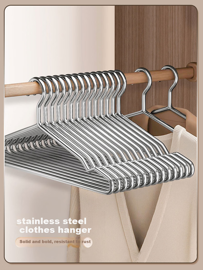 HOUYA Stainless Steel Clothes Hangers 10-Pack 42cm Household Thickened Grooved Shirt Hangers Drying Rack 1