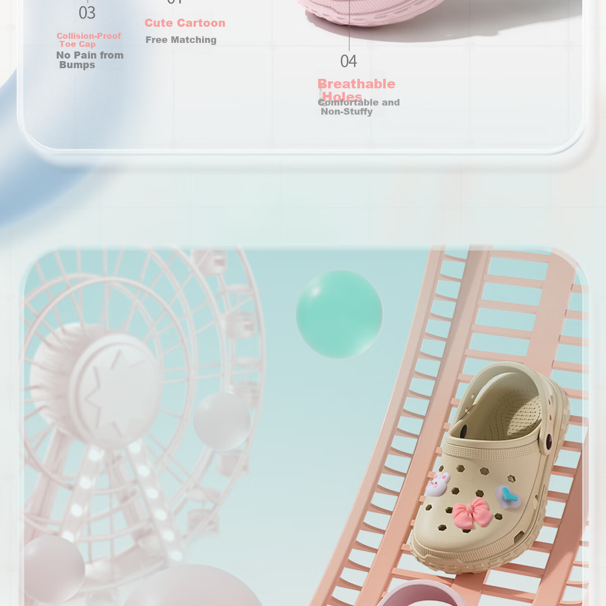 Runrou [No Carcinogenic Phthalates] Children's Slippers for Girls Ages 6-12 Summer Non-Slip EVA Odor-Resistant Hole Shoes for Girls 3