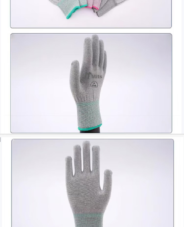 Mitz Anti-Static Gloves Carbon Fiber Coated Finger Gloves Winter PU Coated Lightweight Dust-Free Breathable Non-Slip Assembly Electronic Factory Labor Protection Gloves Size S Small (10 Pairs/Pack) 11