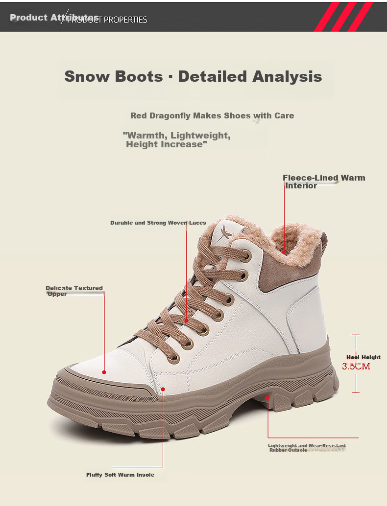 RED DRAGONFLY Women's High-Top Fleece-Lined Warm Martin Boots Casual Sports Cotton Shoes WXC430101 1