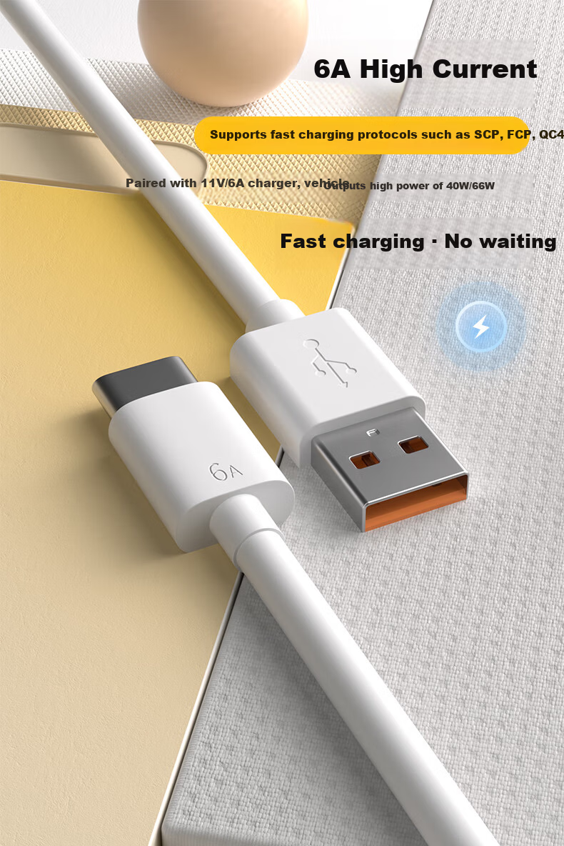 Zitai 22.5W USB Super Fast Charger Type-C Charging Cable for Huawei Mate60/P50/40/30/Honor Xiaomi Phones 22.5W + 1m Cable 10