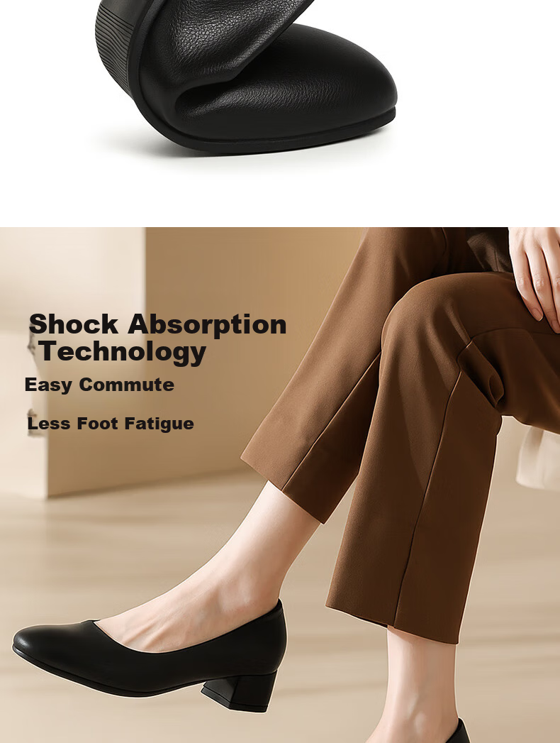 FOOTOPPO Women's Chunky Heel High Heels Interview Single Shoes Black Work Shoes for Flight Attendants Soft Sole Leather High Heels 4
