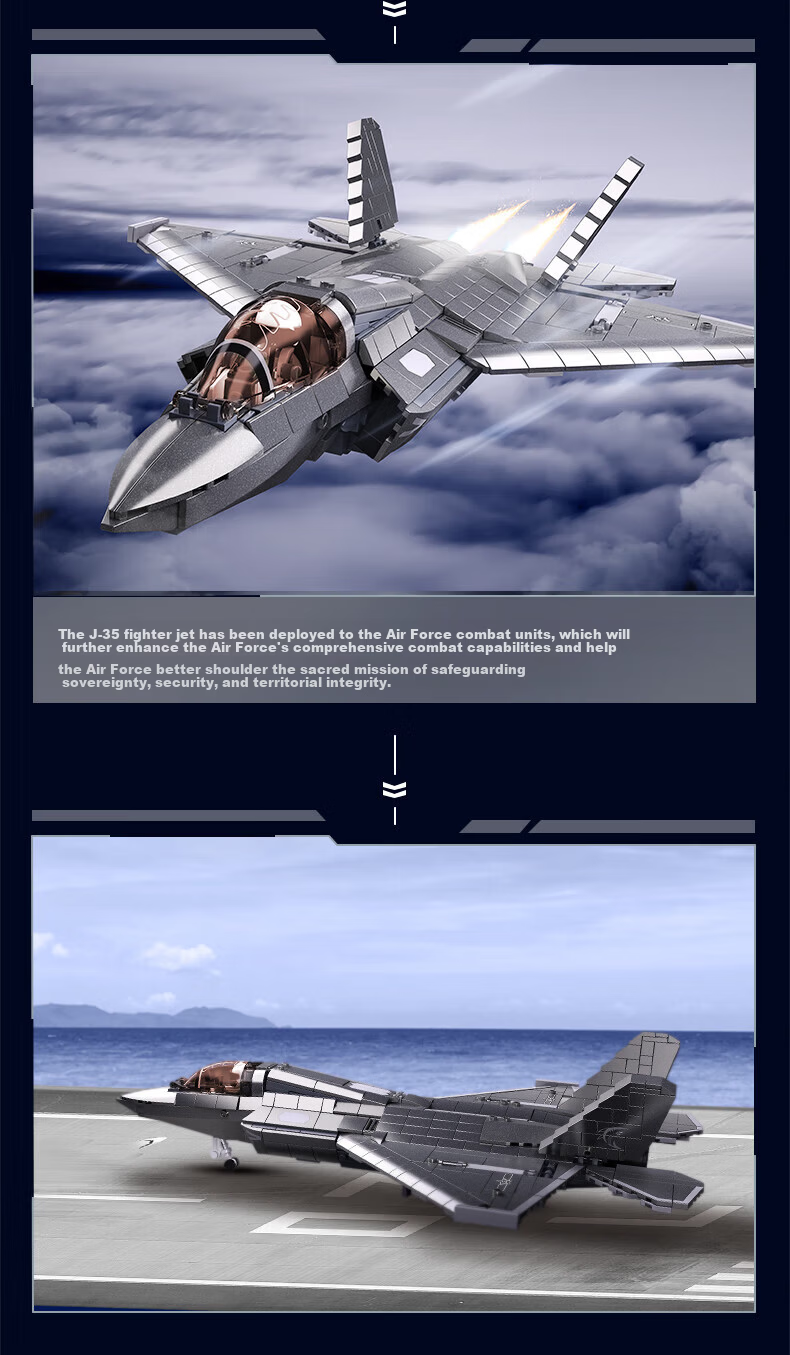Lianhechuangxiang Children's Day Boys' Compatible LEGO China Military Building Blocks J-35 Fighter Jet Toy Birthday Gift 8