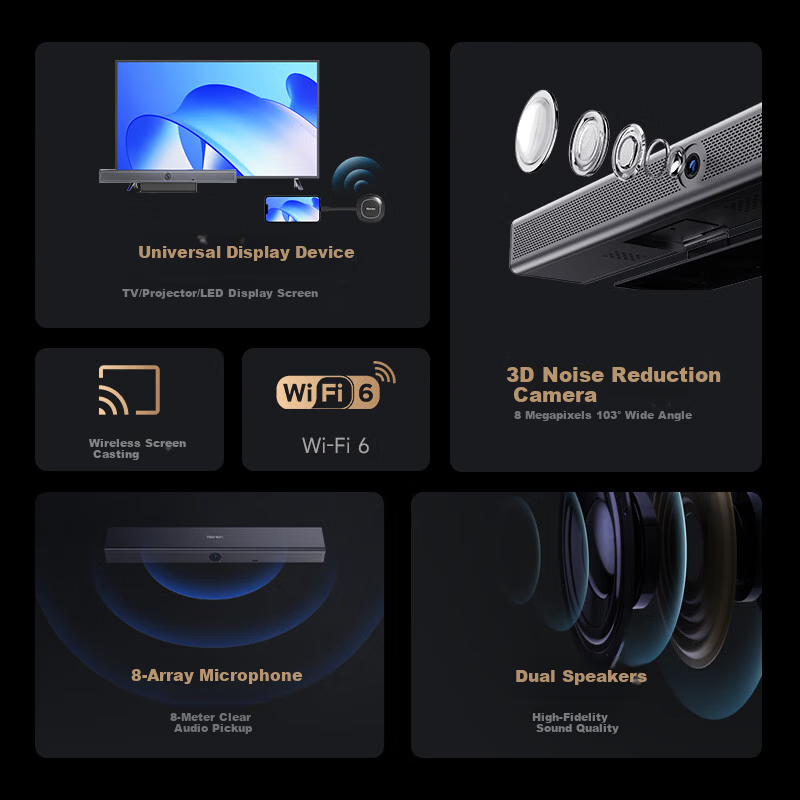 Haoli Video Conference Camera All-in-One Microphone 4K Ultra HD Digital Zoom Conference Room Camera Built-in Meeting System HB-100