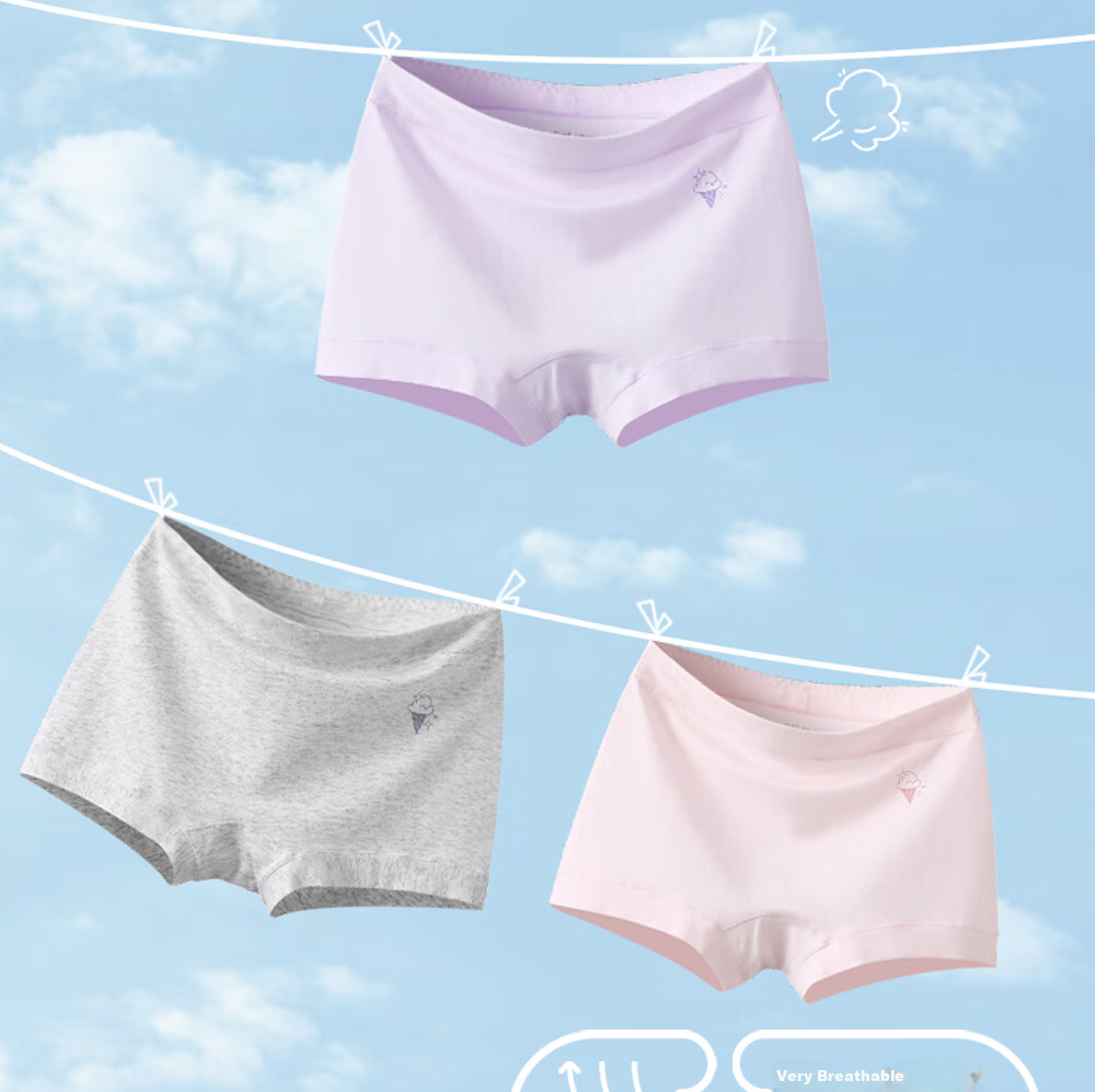 Yilanfan Women's Cotton Antibacterial Mid-Waist Boyshorts Four-Point Underwear for Girls Students 2